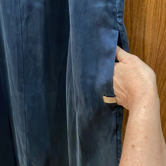 Lunya Washable Silk Racer Maxi Dress Navy Blue Deep V-Back Slit Minimalist L/XL - Picture 10 of 15